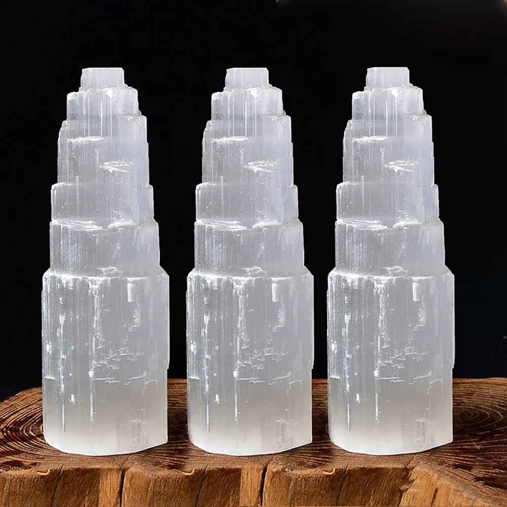 Genuine Natural White Selenite Gypsum Crystal Tower Skyscraper Castle Shaped Clear Mineral Craft Statue Authentic Moroccan Sourc