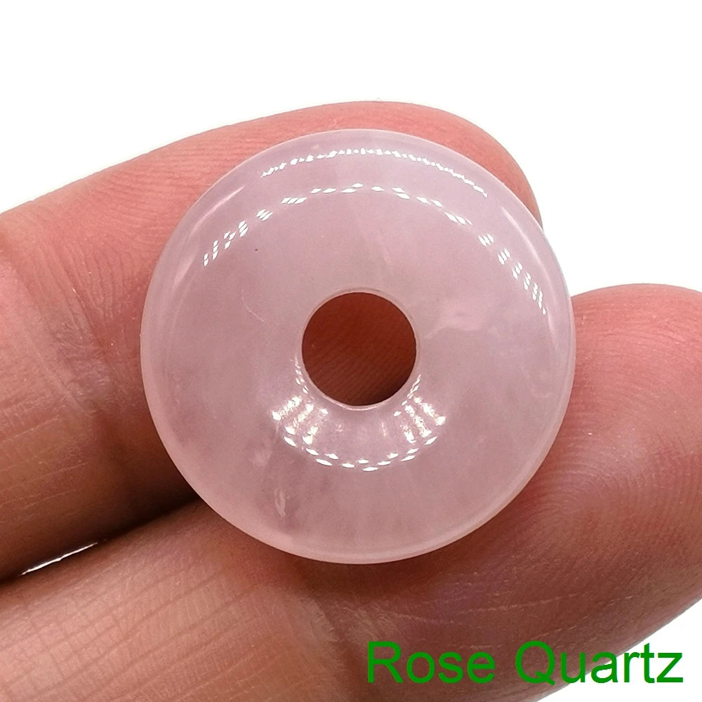 20mm Natural Round Big Hole Hollow Stone Crystal Quartz Aventurine Agate Jade Donut Charm Carved for Pendants Diy Making Gift
