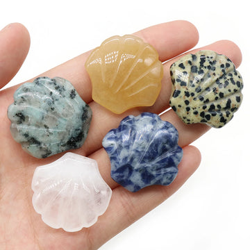 Shell Shaped Natural Carved Glitter Stone Crystal DIY Home Decoration Healing Halo Gem Mineral Specimen Decoration Gift 1pc