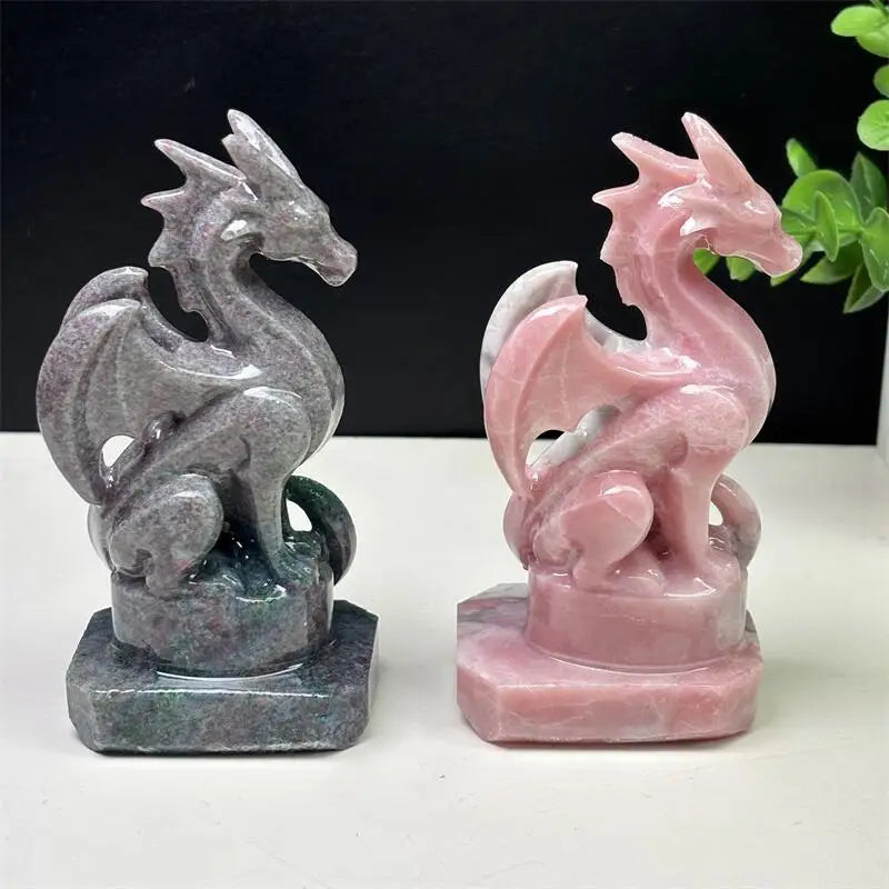 12CM Natural Sapphire And Pink Opal Dragon Carving Crystal Love Healing Fengshui Gemstones HomeDecoration Holiday Gift 1PCS