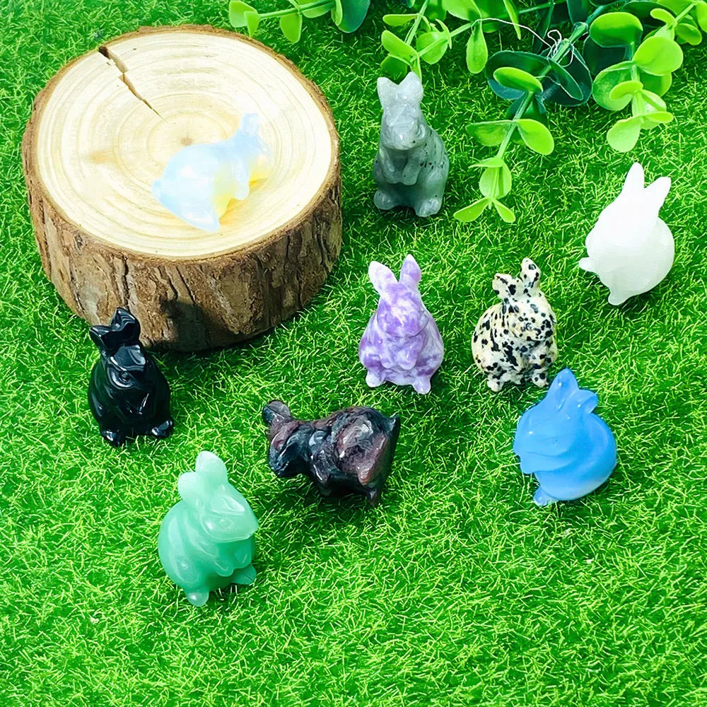 1.5" Elf Rabbit Natural Crystal Amethyst Quartz Agate Bunny Animal Craft Figurines Stone Carving Healing Reiki Home Decor Gift