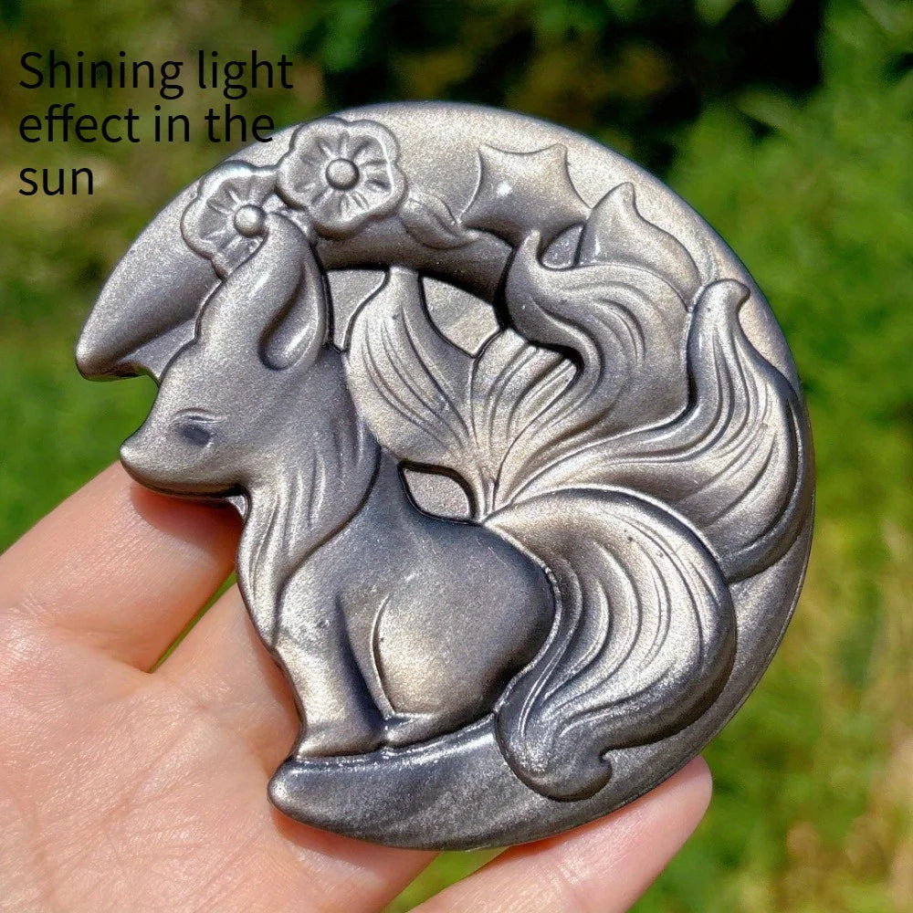 A nine-tailed fox carving - a small natural stone sculpture, Valentine's Day gift for her, moon fox crystal gift.