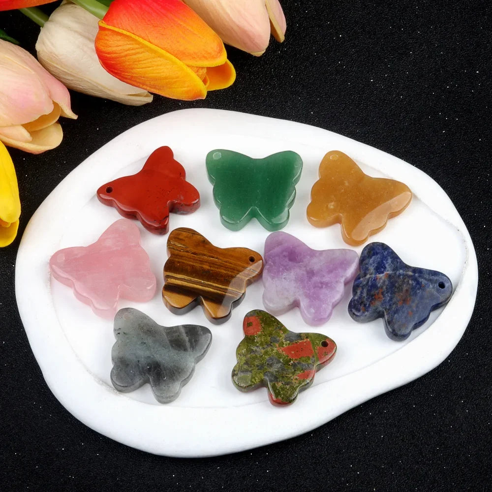 Natural Stone Agate Carved Butterfly Shape DIY Pendant Accessories Reiki Healing Crystals Gemstone Desktop Home Decor