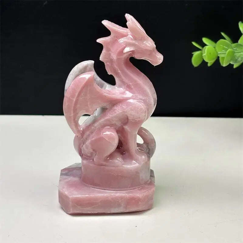 12CM Natural Sapphire And Pink Opal Dragon Carving Crystal Love Healing Fengshui Gemstones HomeDecoration Holiday Gift 1PCS