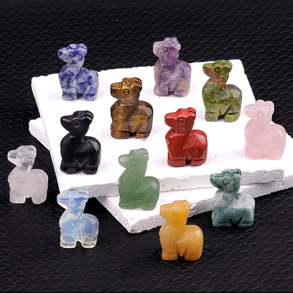1inch Natural Stone Carved Deer Handcarved Animal Statue Healing Crystals Figurine Amethyst Red Jasper Gemstone Fawn Home Decor
