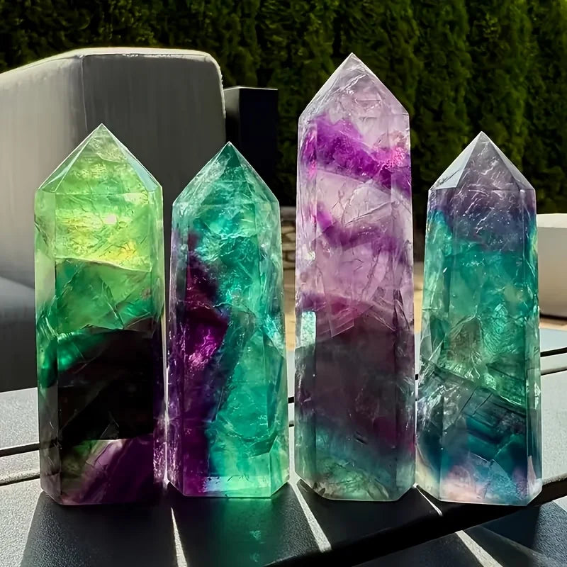 1pc Natural Rainbow Fluorite Crystal Pillar Natural Stone Meditation Decor Holiday Gift Suitable for Altar, Crystal Display