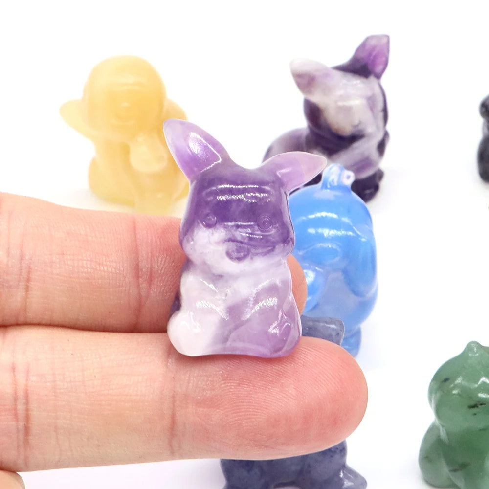1.2" Natural Crystal Stone Squirrel Frog Seed Turtle Statue Cartoon Gemstone Carved Healing Home Room Decor Kids Holiday Gift