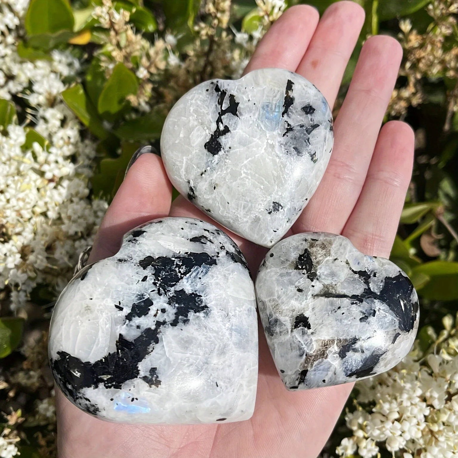 Rainbow Moonstone Heart Palm Stone, Room Decor