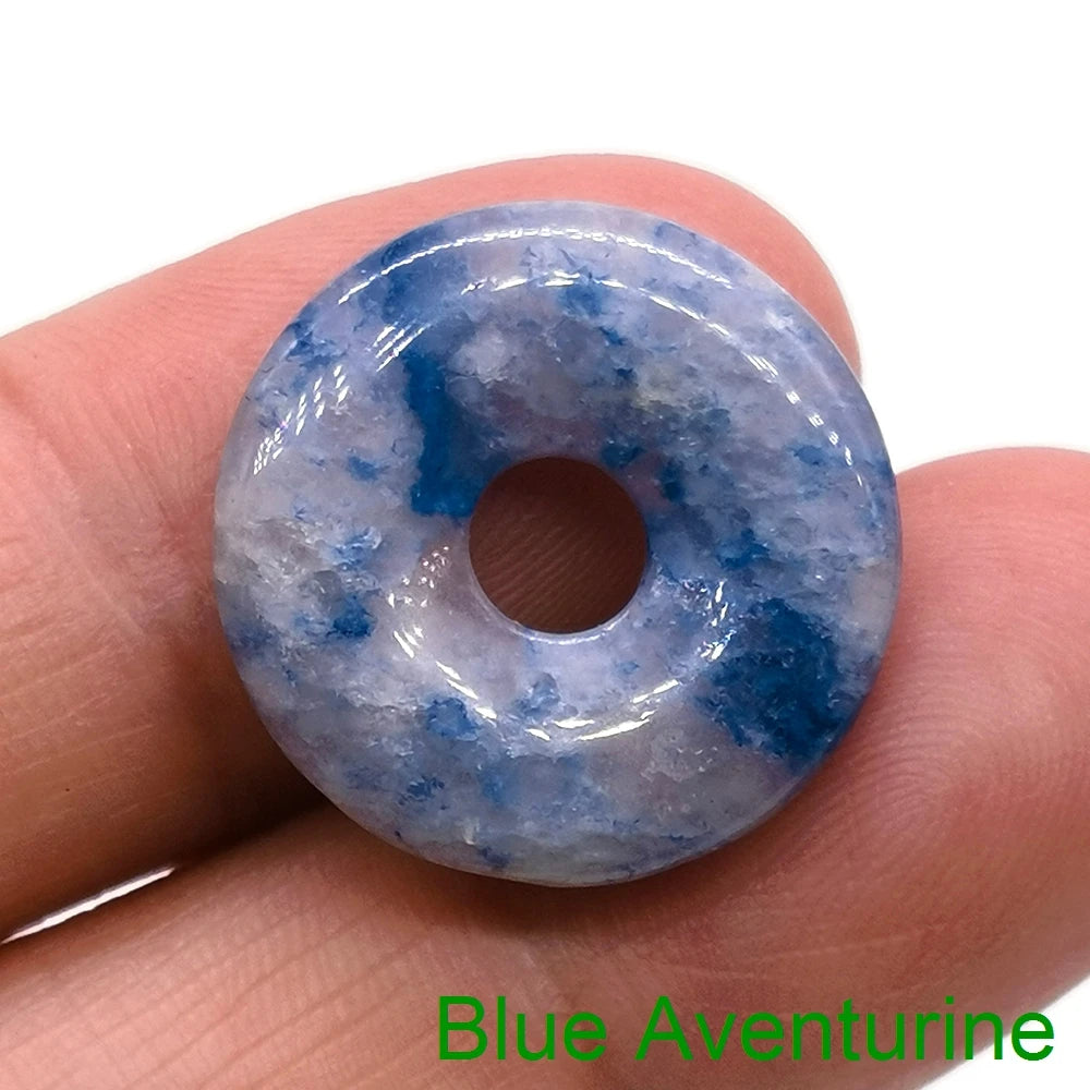 20mm Natural Round Big Hole Hollow Stone Crystal Quartz Aventurine Agate Jade Donut Charm Carved for Pendants Diy Making Gift
