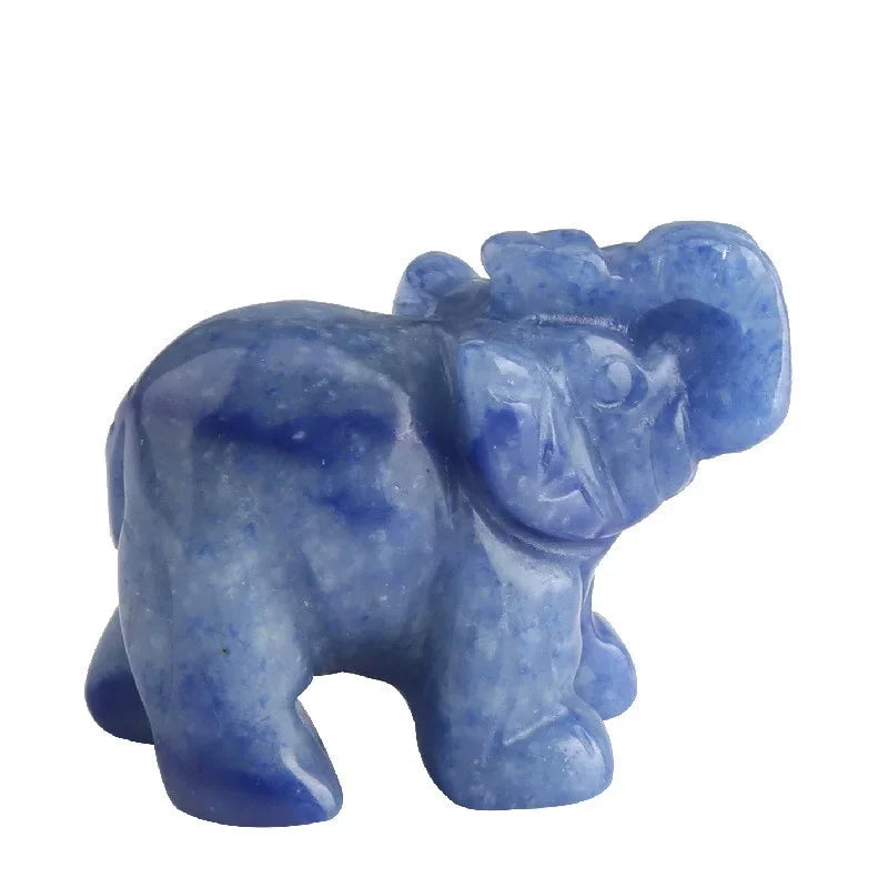 Classic Green Pink Jade Stone Craving Lucky Elephant Feng Shui Statue Figurine Home Office Ornaments