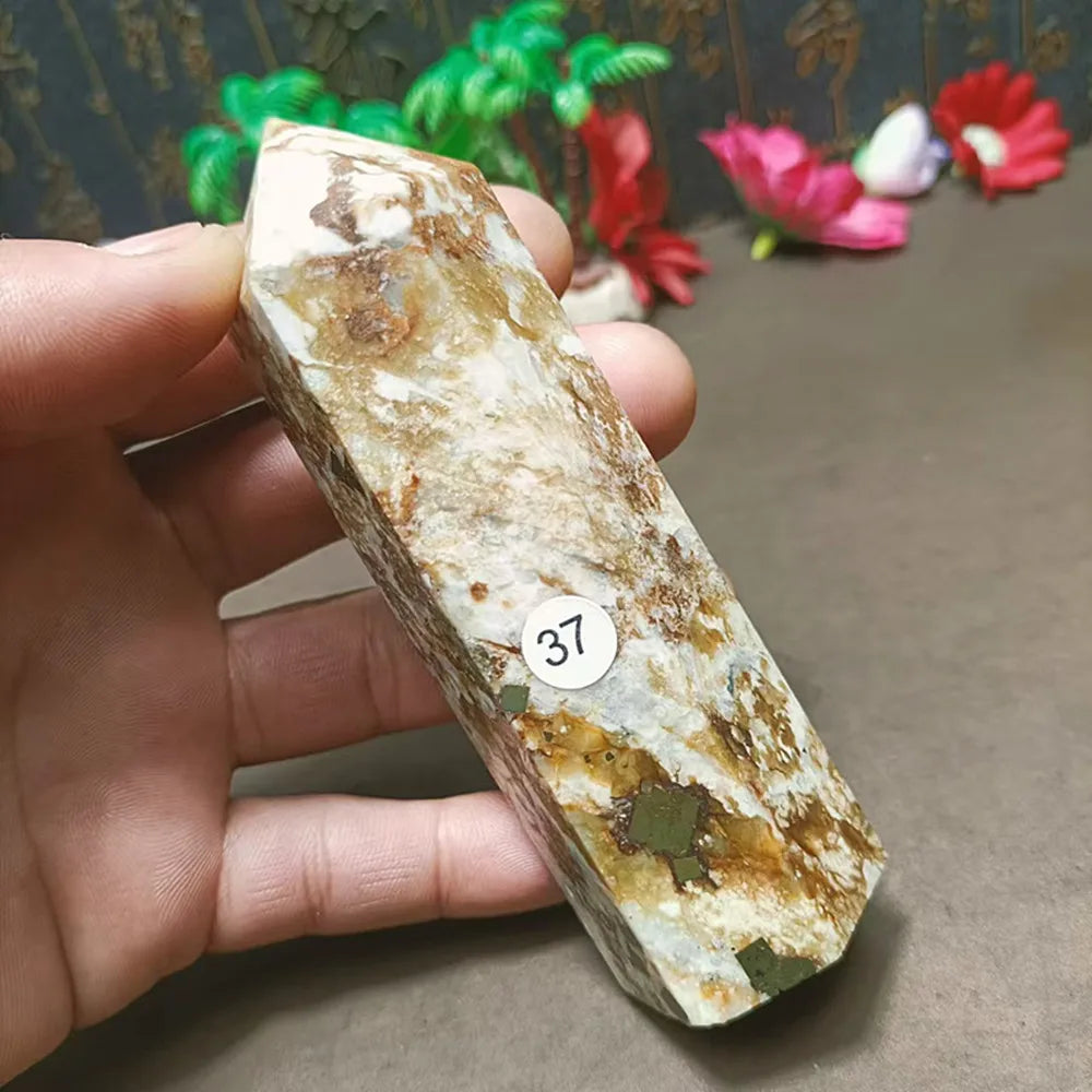 Natural Chalcopyrite Crystal Wand — Golden Peacock Ore Healing Point, Chakra Home Decor