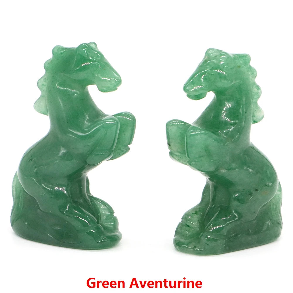 49mm Horse Statue Natural Reiki Healing Stones Amethyst Rose Quartz Carved Crystal Feng Shui Figurine Halloween Home Decor Gifts