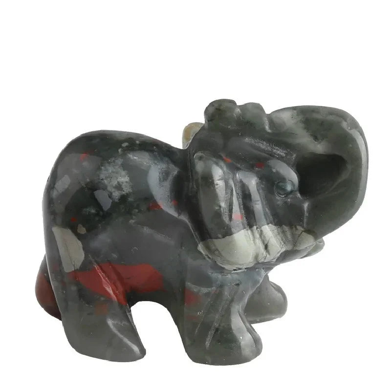 Classic Green Pink Jade Stone Craving Lucky Elephant Feng Shui Statue Figurine Home Office Ornaments