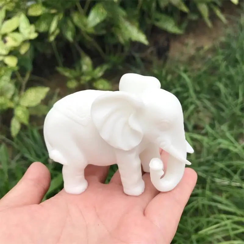 Natural White Marble Jade Elephant Carving Crystal Fortune Statue Fortune Money Good Luck Room Decor Gift 1PCS