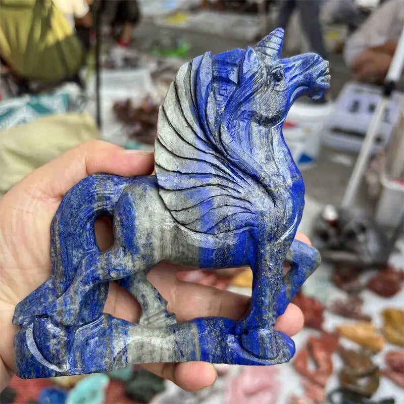 Natural Lapis Lazuli Unicorn Carving Statue Reiki Figurine Gemstone Animals Chakra Healing Product Gift 1pcs