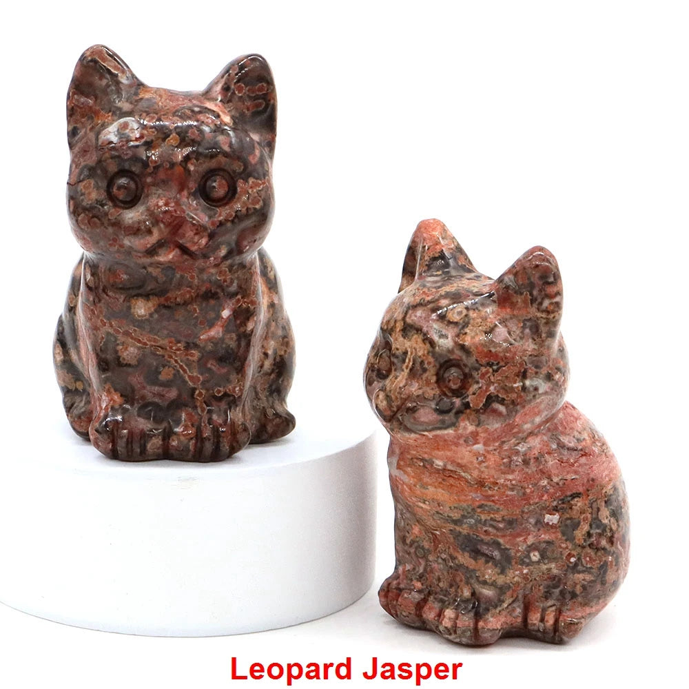 1.8" Natural Stone Cat Statue Hand Carved Animal Figurine Healing Crystal Amethyst Crafts Chakra Meditation Home Decoration Gift
