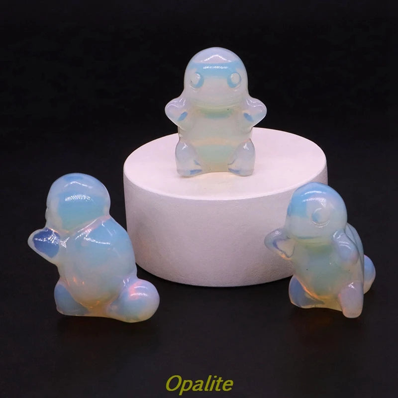 1.2" Natural Crystal Stone Squirrel Frog Seed Turtle Statue Cartoon Gemstone Carved Healing Home Room Decor Kids Holiday Gift
