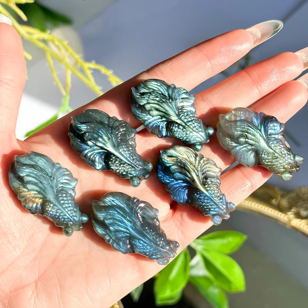 1pc Natural Labradorite & Moonstone Goldfish Carved, Featuring Natural Gemstone Shimmer, Perfect As Home Decor,
