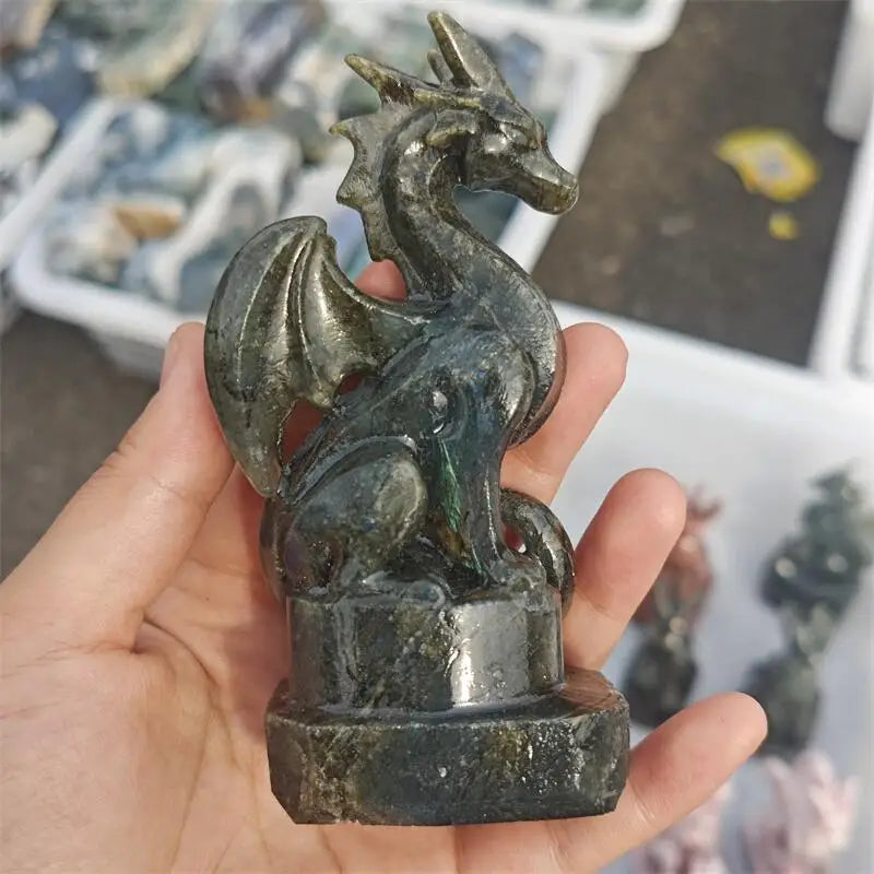 Natural Labradorite Dragon Carving Healing Reiki Christmas Gift For Children Or Home Decoration Gift 1PCS