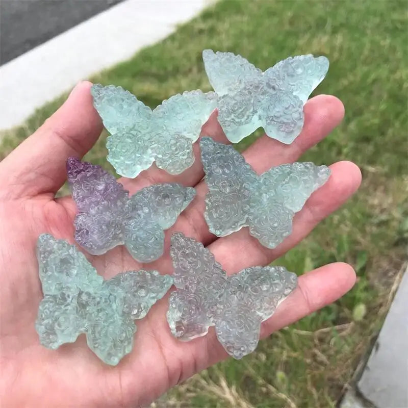 Natural Fluorite Butterfly Carving Healing Crystal Ornament Crafts Gift Room Healing Crystal Decoration 1pcs