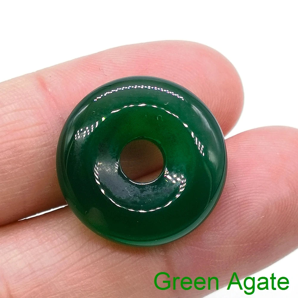20mm Natural Round Big Hole Hollow Stone Crystal Quartz Aventurine Agate Jade Donut Charm Carved for Pendants Diy Making Gift