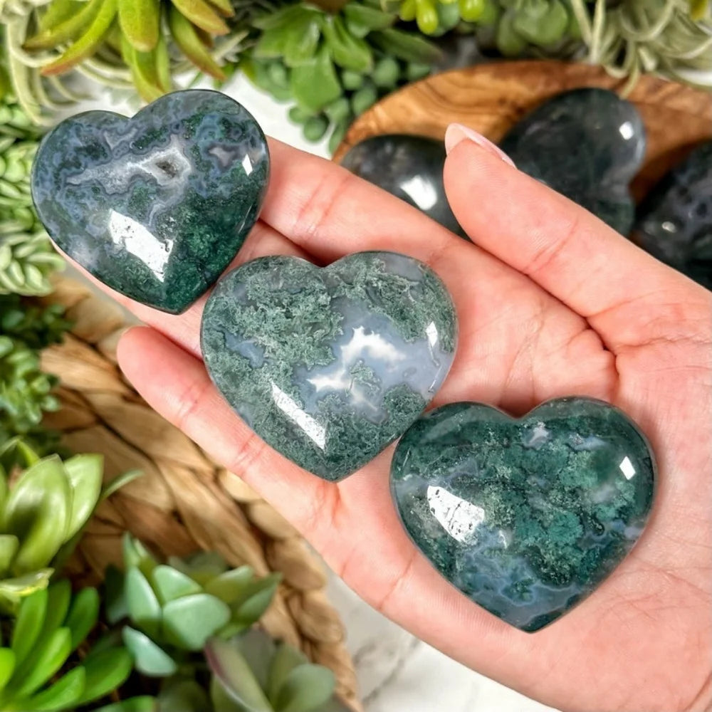 1pc Natural Moss Agate Heart, Moss Agate Heart Carving, Natural Moss Agate, Moss Agate Heart Palmstone, Perfect Holiday Gift