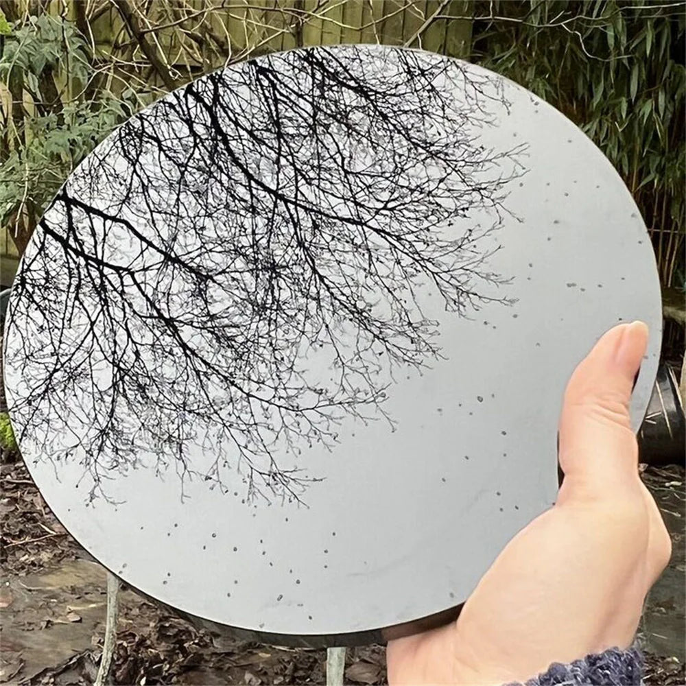 High Quality Natural Black Obsidian Scrying Mirror Healing Crystals Stone Round Plate Witchcraft Mirror Home Decor With Shelf
