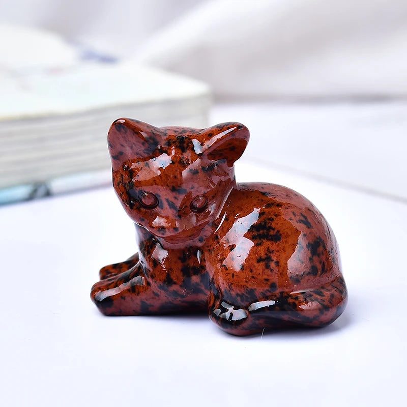 1pc Natural Crystal Tummy Time Cat Carving Craft, Mini Ornament, Home Decoration