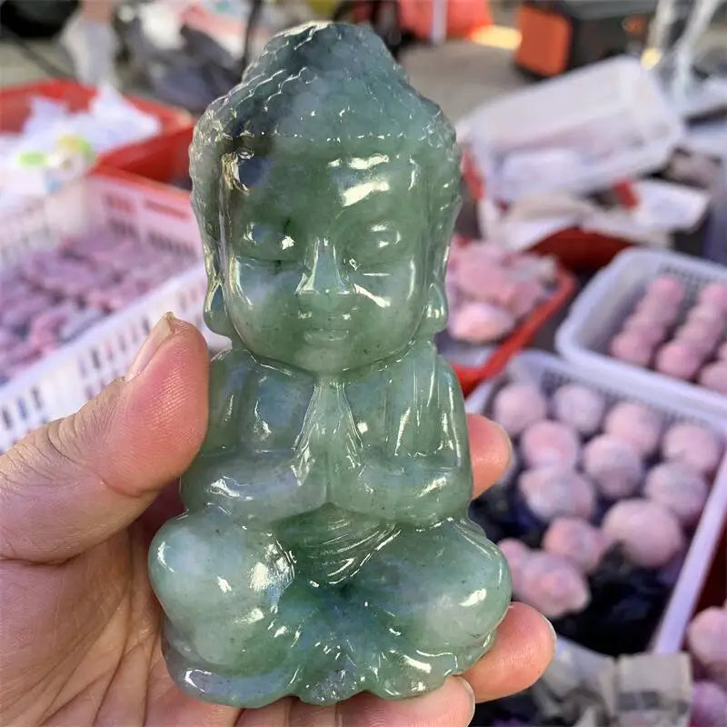 12CM Natural Green Aventurine Buddha Carving Crystal Healing Fengshui Fashion For Home Decoration Lucky Gift 1pcs