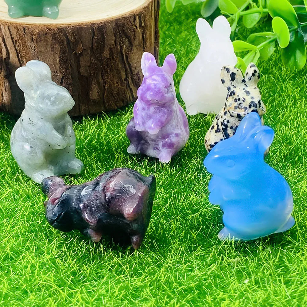 1.5" Elf Rabbit Natural Crystal Amethyst Quartz Agate Bunny Animal Craft Figurines Stone Carving Healing Reiki Home Decor Gift