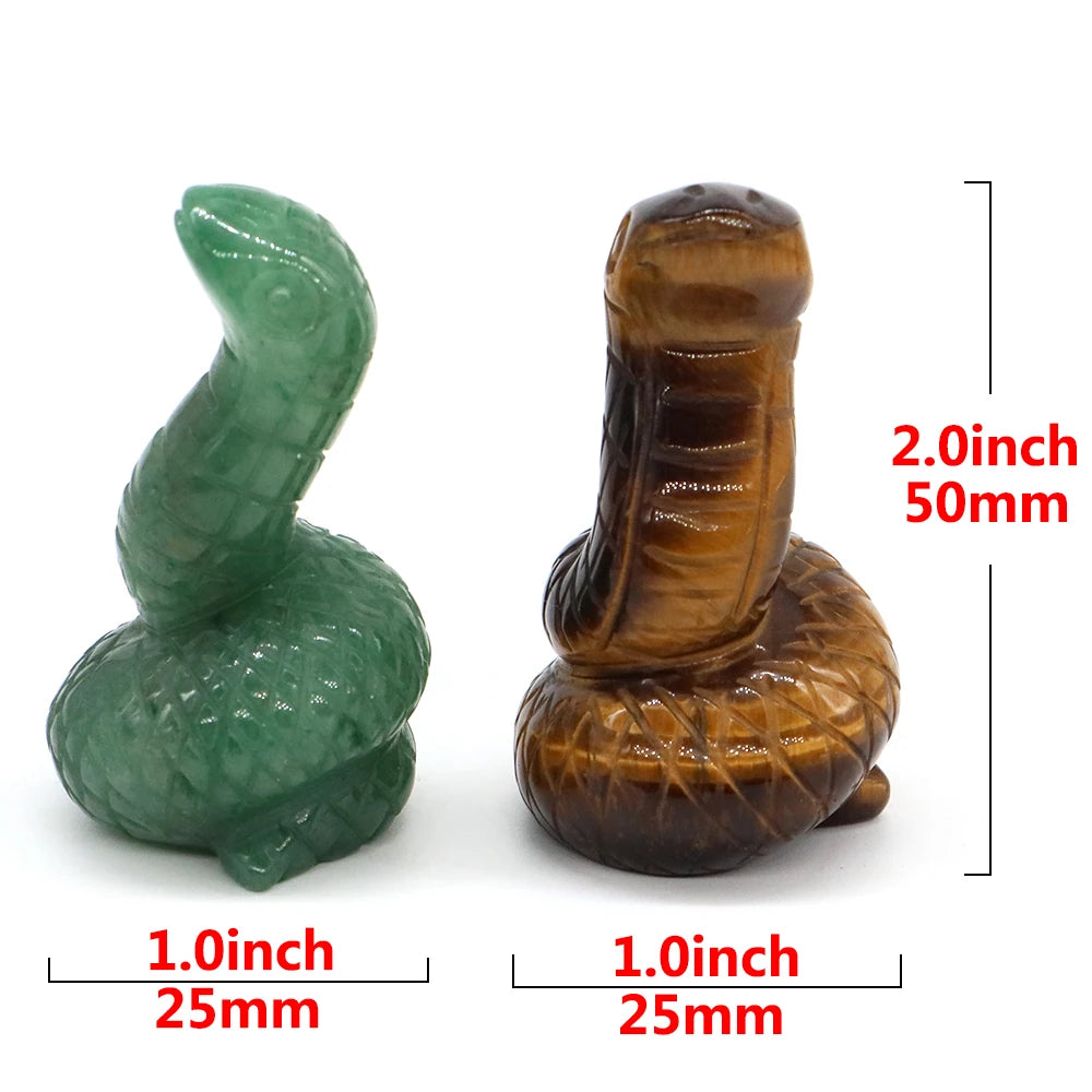 2" Snake Statue Natural Stone Healing Amethyst Rose Quartz Carved Healing Animal Figurine Reiki Crystal Crafts Home Decoration