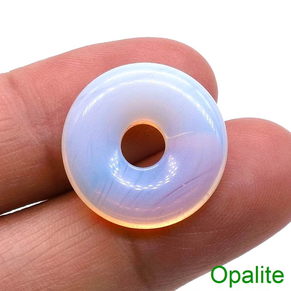 20mm Natural Round Big Hole Hollow Stone Crystal Quartz Aventurine Agate Jade Donut Charm Carved for Pendants Diy Making Gift