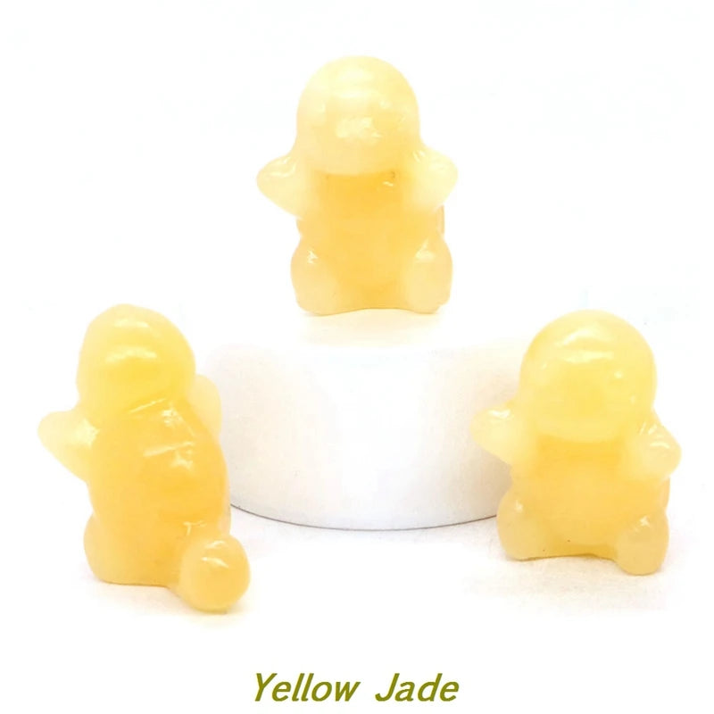 1.2" Natural Crystal Stone Squirrel Frog Seed Turtle Statue Cartoon Gemstone Carved Healing Home Room Decor Kids Holiday Gift