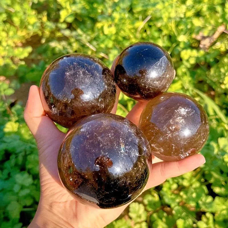 7-8.5cm Natural Rainbow Smoky Quartz Sphere, Polished Crystal, Magic Divination Meditation,Healing Crystals Yoga Room Decoration