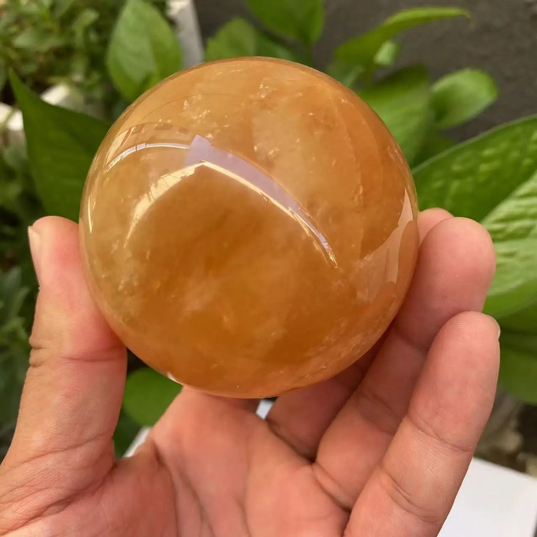1PC Natural Citrine Calcite Quartz Crystal Sphere Ball Healing Gemston Home Decor+ wood bracket