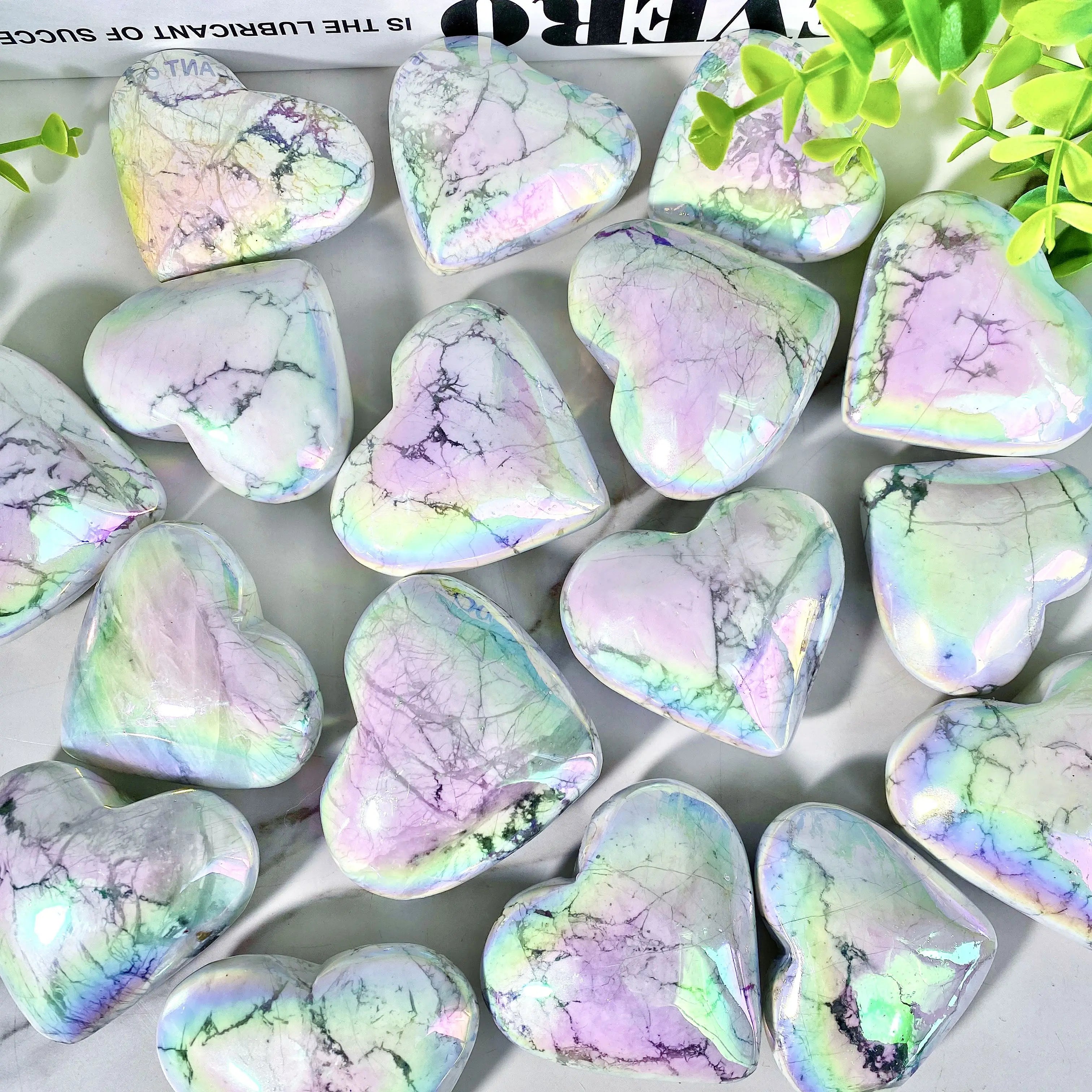 1PC High Quality Aura Howlite Heart Natural Crystal Carving,Gemstone Jewelry,Glitter, Healing crystal, Birthday gift,Women gift