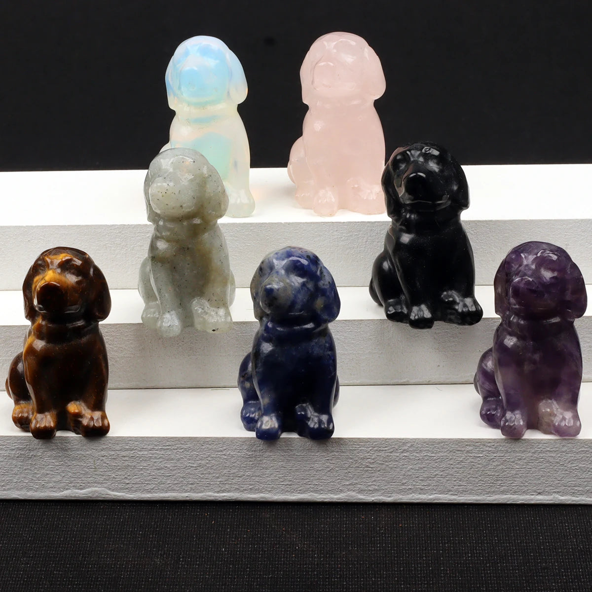 Tiger Eye Dog Figurine, Natural Stone, Hand Carved Obsidian Mini Puppy, Crystal Craft, Chakra, Home Decor, 1.5"