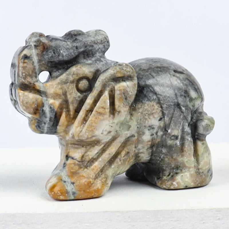 1.5 Inch Hand Carved Elephant Figurine Crazy Agate Mini Healing Animal Crystal Craft Chakra Feng Shui Home Decor
