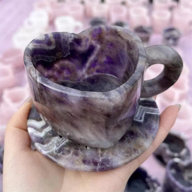 Natural Dream Amethyst Teacup Carving Ornament Healing Fengshui Stone Reiki Gemstone For Home Decor Gifts 1PCS