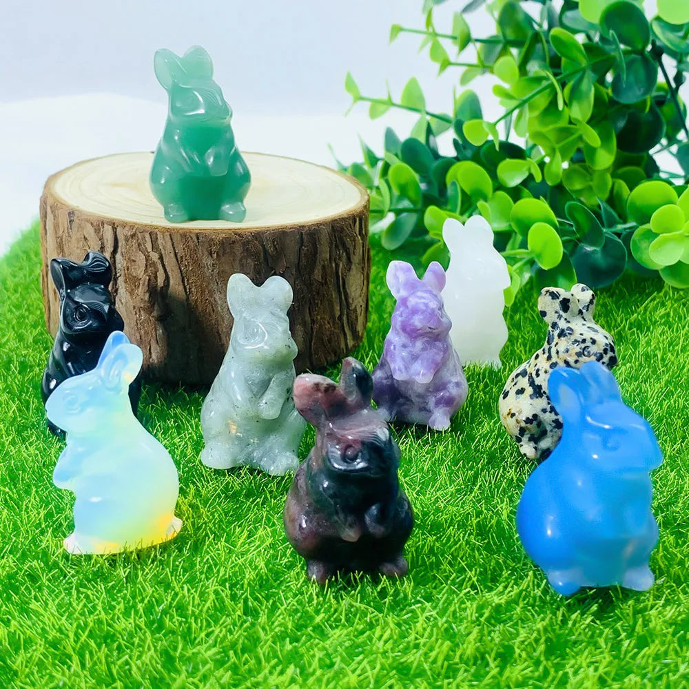 1.5" Elf Rabbit Natural Crystal Amethyst Quartz Agate Bunny Animal Craft Figurines Stone Carving Healing Reiki Home Decor Gift