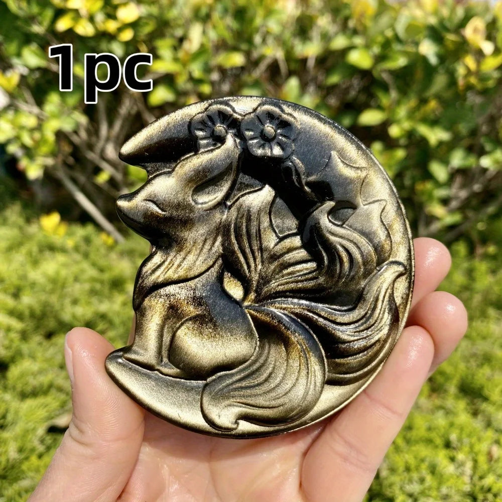 A nine-tailed fox carving - a small natural stone sculpture, Valentine's Day gift for her, moon fox crystal gift.