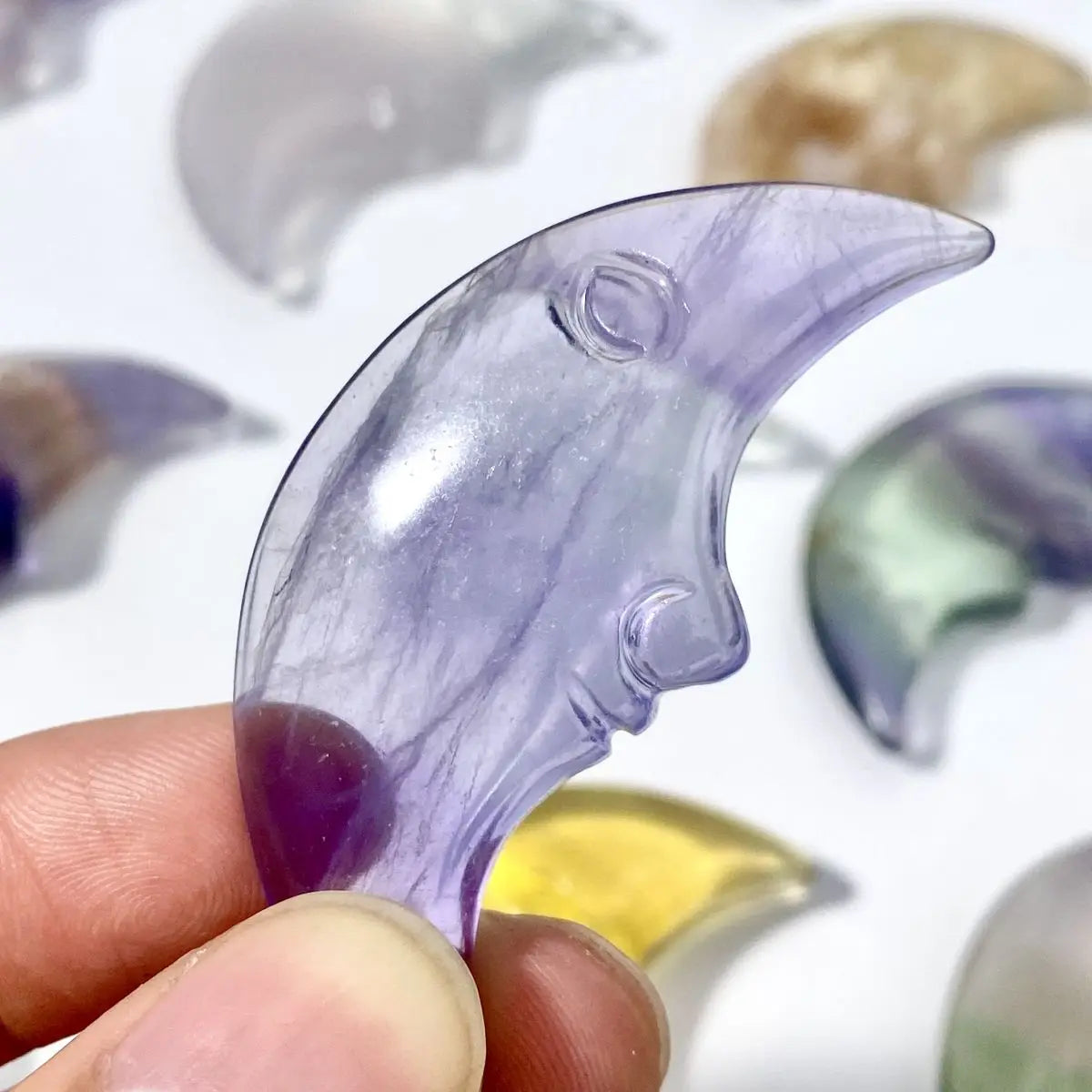 1PC High Quality Flourite Moonface Natural Crystal Carving,Gemstone Jewelry,Glitter, Healing crystal, Birthday gift,Tiger Eye