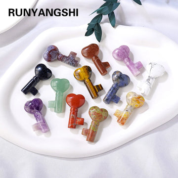 1PC Natural Crystal Stone Heart key Shape Rose Quartz Amethyst Carving Gemstone DIY Jewelry Necklace