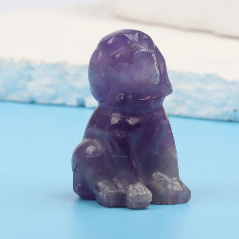 Tiger Eye Dog Figurine, Natural Stone, Hand Carved Obsidian Mini Puppy, Crystal Craft, Chakra, Home Decor, 1.5"