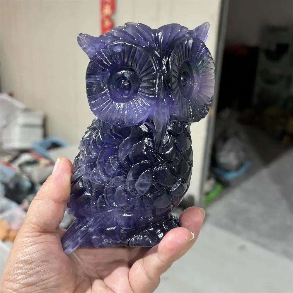 Natural purple fluorite quartz owl animal Healing Crystal Healing Crystal Stone for Home Decoration Gift Feng Shui Home Decor