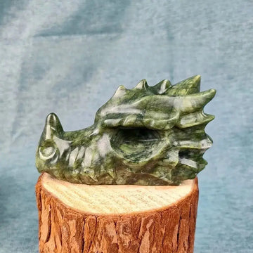 Natural Green Jade Skulls Crystal Dragon Skull Head Sculpture Reiki Stone Ornament For Collection Home Decor Gifts 1pc