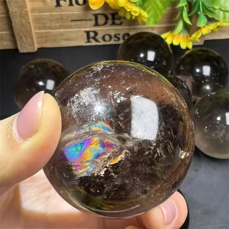 8-8.5cm Transparent Rainbow Smoky Quartz Sphere , Powerful Healing Crystal , Yoga & Divination Tool ,Sweet Valentine’s Gift