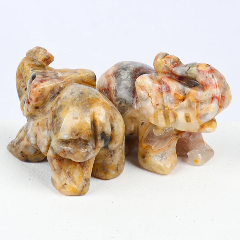 1.5 Inch Hand Carved Elephant Figurine Crazy Agate Mini Healing Animal Crystal Craft Chakra Feng Shui Home Decor