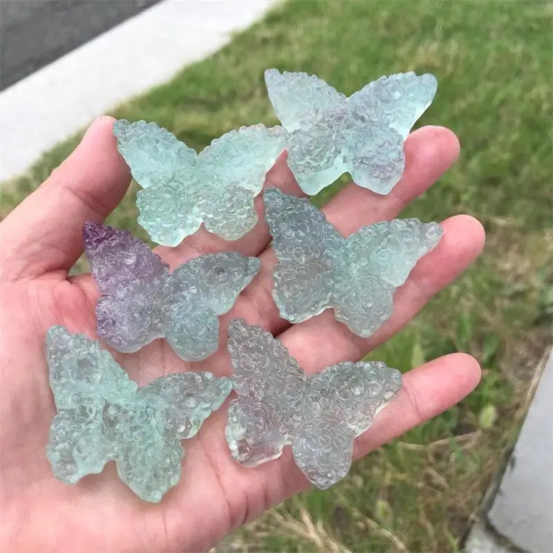 Natural Fluorite Butterfly Carving Healing Crystal Ornament Crafts Gift Room Healing Crystal Decoration 1pcs