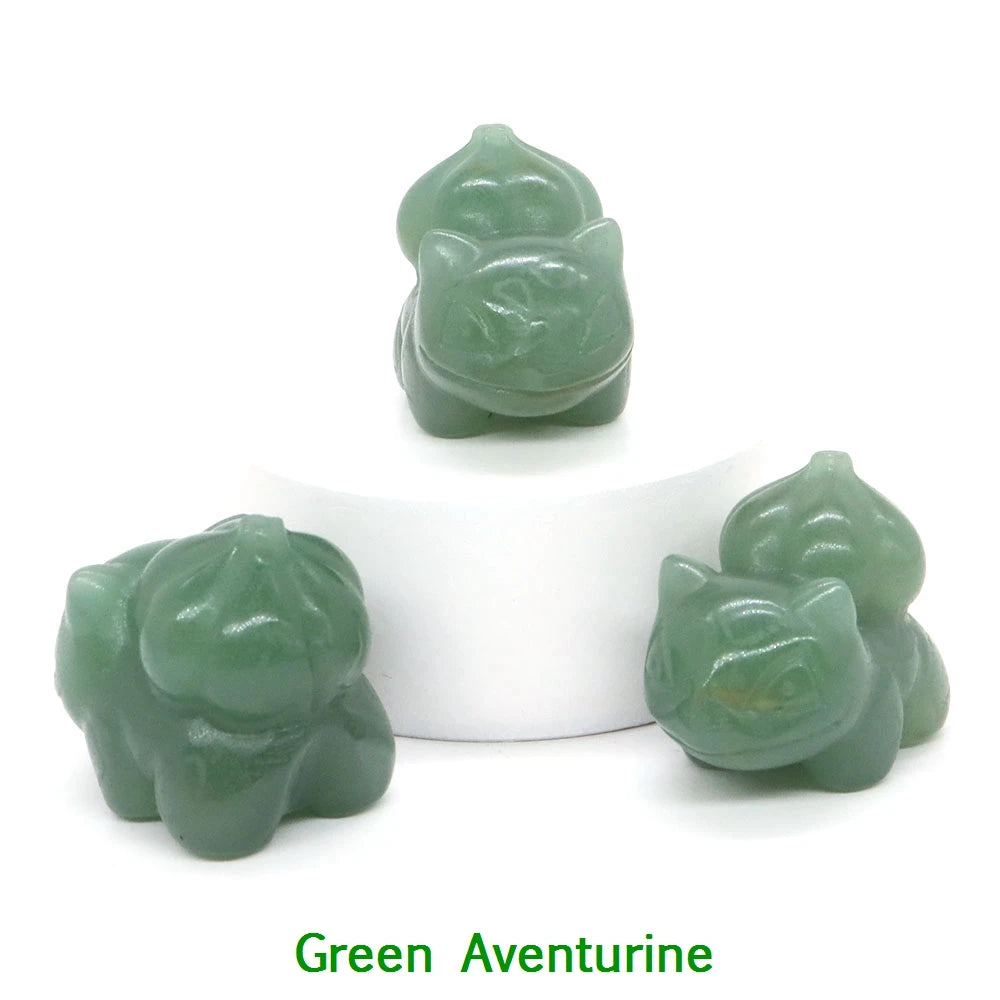 1.2" Natural Crystal Stone Squirtle Bikachu Statue Fantast Baby Cartoon Gemstone Carved Healing Home Room Decor Holiday Gift